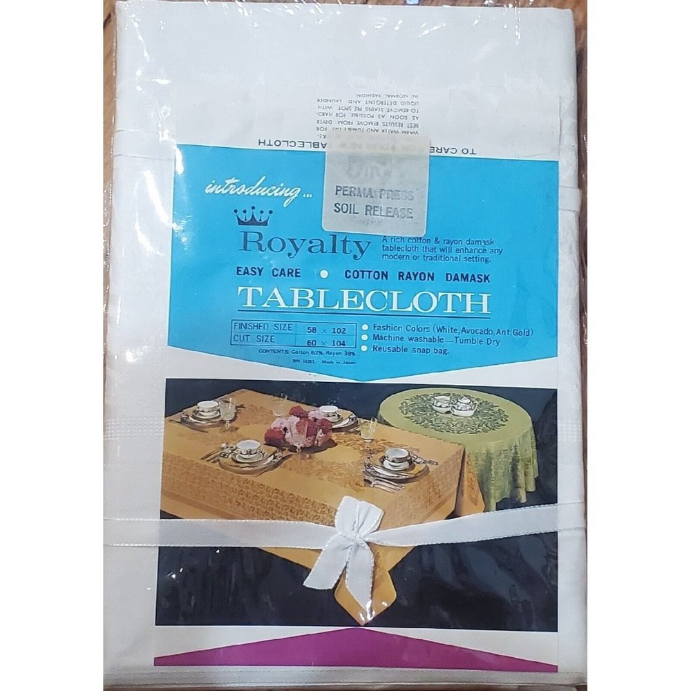 Vintage White Damask Tablecloth 58" X 102" NEW